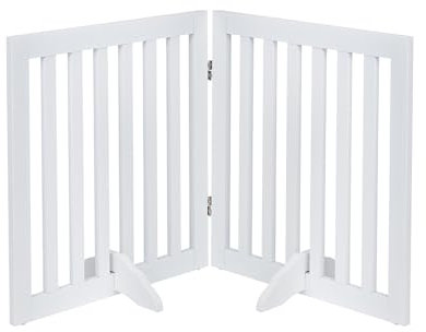 unipaws 61 cm H Free Standing Pet Gate for Dogs and Cats, Wooden Dog Gates for Doorway, Stairs, Dog Room Divider, Step Over Foldable Pet Fence for The House, Expandable Barrier, Indoor Use, White