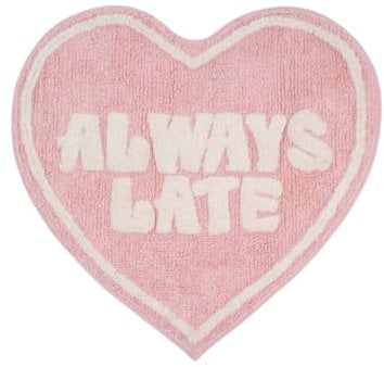 Flamingueo Tapis de Bain Coeur - Antidérapant, 100% Coton, Deco Salle de Bain, Rose, 63x60x1cm