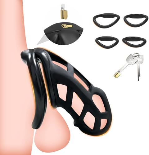 AMZII 7.0 Cobra Peniskäfig Sex Spielzeug für die Männer,Chastity Cage Male mit 4 Arc Cockring & Super-Unsichtbar Schloss,Keuschheitskäfig Herren,Keuschheitsgürtel für Herren Cock Cage (7.0, XL)