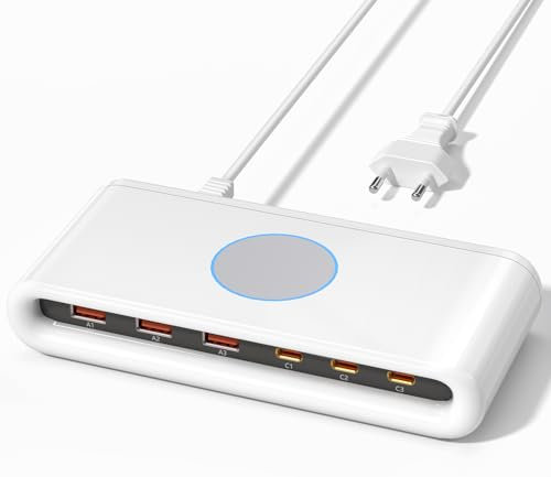 VPSUN 40W USB C Ladegerät Mehrfach,6 Port USB-C Ladestation für mehrere Geräte, Schnellladedock für iPhone/iPad/Samsung/Pixel/LG (Weiß, 40W)