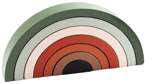 KOAHDE Regenbogen Spielzeug,Regenbogen Holzspielzeug,Vorschule Stapeln,Baby Lernen Spielzeug,Holzspielzeug mit 6 Bunten Bögen,Montessori Regenbogen,Wald