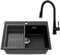 CECIPA Evier Cuisine 1 Bac 60 x 45 cm avec Robinet Cuisine Douchette, Evier Noir en Granit avec Panie de Vidange, Lavabo Cuisine pour Meubles Bas de 60 cm avec Siphon Classique et Trop-plein