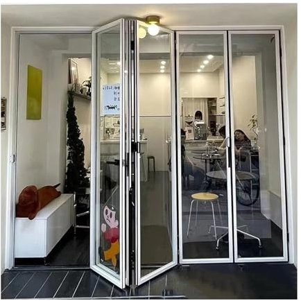 LVLDAWA Finestra Scorrevole Pieghevole in Lega Alluminio, Porte Battente Interne Bifold con Binario Inferiore Porta Pieghevole Scorrevole Sinistra Destra Vetro Temperato(100x180cm/39x71in)