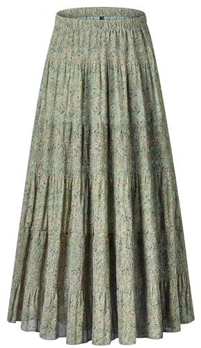 NASHALYLY Damen Sommer Rock Elastische Taille Chiffon Retro Maxi Langer Plissierter Faltenrock Einfarbig solide