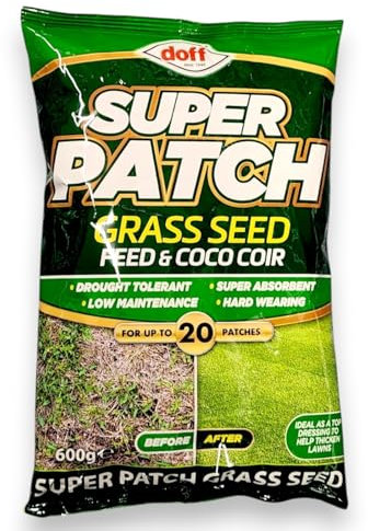 Super Patchs Grass Seed Feed & Coco Coir Covers up to 20 Patches Ideal for Thicker Lawns & Top Dressing