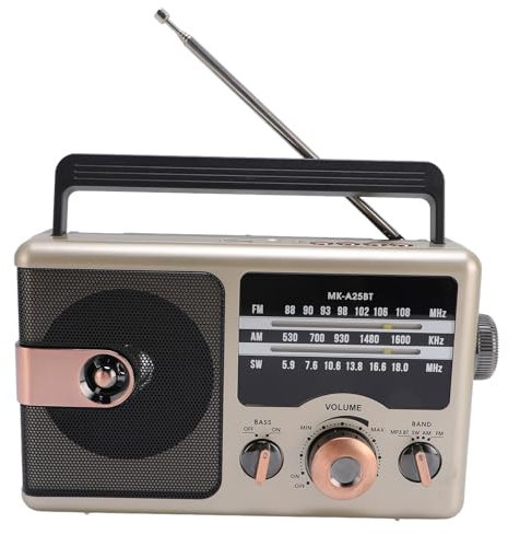 Shortwave AM -FM -Radio mit Bluetooth, 4 in 1 Tragbarem Radio, Vollständige Band -Retro -Radios, Multifunktionaler Musikplayer, Support USB -Laufwerke, Speicherkarten (Gold)