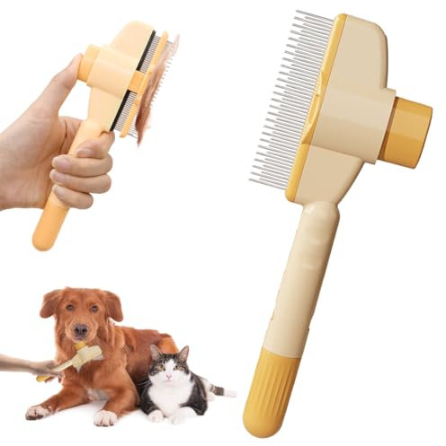 Hundebürste, Katzenbürste, Fellblitz bürste für langes und kurzes Haar, Ein-Klick-Reinigungsbürste zum Entfernen von matten Haaren Knoten und Verwirrungen Hunde Katzen Kleintiere (Gelb)