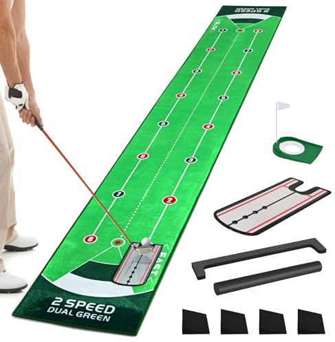 Professionelle Premium-Golf-Putting-Matte grün mit Putting-Spiegel, tragbare Golf-Übungshilfen für Zuhause, Büro, Hinterhof, Geschenk für Männer, Golfer (A)