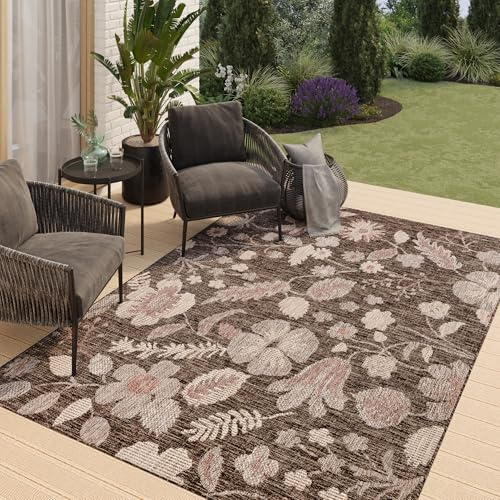 TAPISO Melissa Teppich Outdoor Braun Beige Flachgewebt Indoor Küche Flur Wohnzimmer Balkon Terrasse Modern Sisal Kurzflor ÖKO-TEX 240 x 300 cm