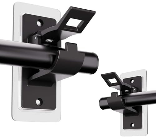 ShiningUU Curtain Pole Brackets 2 Pack No Drill Black Stick On Curtain Rail Holders | Easy Fit Nail Free Curtain Rod Hooks for Bathroom and Living Room