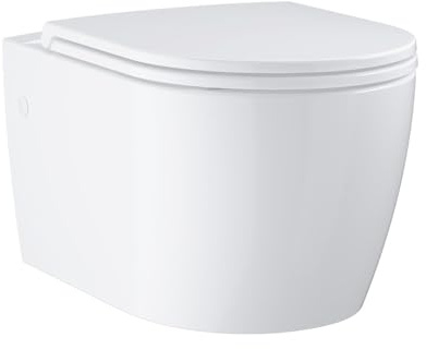 GROHE Start Round Ceramic Wall-Hung Toilet Set for Concealed Cistern (Duroplast Soft Close Seat and Lid, Rimless WC, Wash Down, Horizontal Outlet, Flush Volume 3/5 Liters), White, 103848SH00