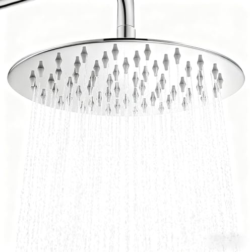 Rain Shower Head 12 Inch Round Showerhead Ultra Thin High-Pressure Rainfall Showerhead, Stainless Steel 304 Full Body Modern Luxury Overhead Shower,Replacement Fixed Anti-limescale Shower Head