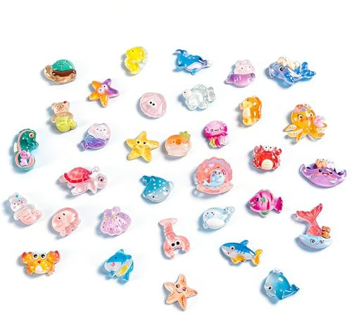 VEOIRXU 50 Stück Mini Figuren Ozean Winzige Miniatur Meerestiere Niedliche Harz Ozean Tiere Figuren Mini Leuchtende Figuren Für Miniatur Landschaftsgärten Bonsai Fischbecken Und Aquarien
