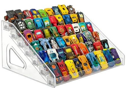 7-Tier Toy Cars Display Shelf for Hot Wheels Clear Toy Cars Display Case for 1/64 Scale Cars Model Car Display Organizer Holds 63 Model Car Case Holder Storage Container Shelf (Only Case)