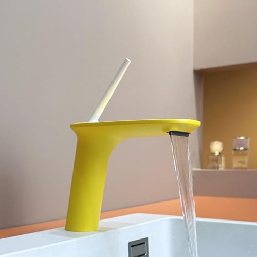 Miscelatore Bagno Lavabo da Appoggio Rubinetto a Cascata per Lavello a Foro Singolo Rubinetto Lavandino in Rame,giallo