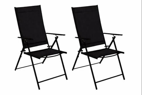 DEGAMO Klappsessel Milano, Metall anthrazit + Textilgewebe gepolstert schwarz, 7-Fach verstellbar, wetterfest, Outdoor, 2 STÜCK