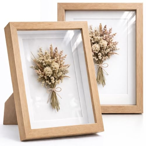 Enmarkalia Pack X2 Marco de fotocolor madera - 20 x 30 cm con Profundidad Tipo Vitrina 3D con Paspartú Incluido – Marco Decorativo Efecto Caja para Fotos, Recuerdos y Objetos