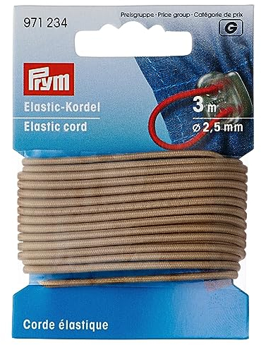 Prym 971234 Elastic-Kordel, 2,5 mm, 3 m, beige, 60% ED 40% PES, Ø