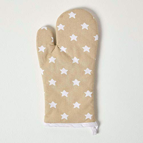 Homescapes Ofenhandschuh Stars, beige weiß ca. 18 x 32 cm, Topfhandschuh aus 100% reiner Baumwolle mit Polyesterfüllung, waschbarer Kochhandschuh