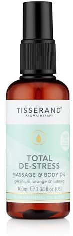 Tisserand Aromatherapy - Total De-Stress - Massage & Body Oil - Orange, Geranium, Nutmeg Essential Oil - 100% Natural Pure Essential Oils - 100ml