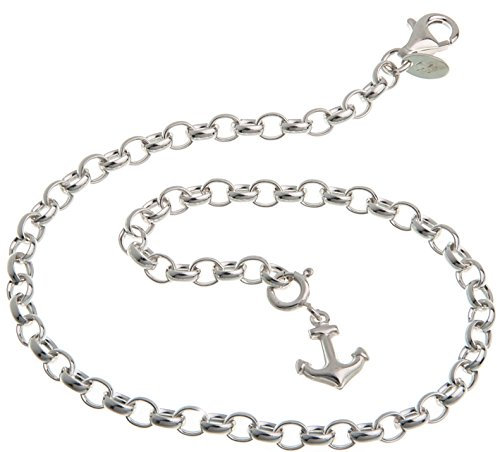 Silberketten Store Fußkette Silber (Erbskette) mit Anhänger Anker - 4mm Breite, Länge 26cm - echt 925 Silber