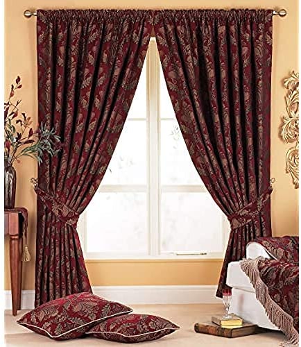 Shiraz Pencil Pleat Curtains (Pair), Burgundy Red and Gold, 100% Polyester, 168 x 229cm