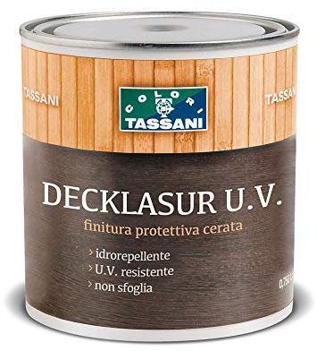 Finitura protettiva cerata a solvente TASSANI DECKLASUR per legno antigoccia con protezione ai raggi UV vari colori - LT.2,5, TRASPARENTE