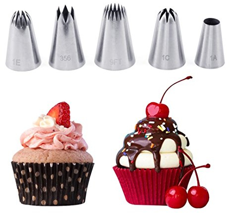 FantasyDay Decorazione Torte Set, 5 Pezzi Ugello in Acciaio Inossidabile Decorazione Pasticceria #1 - Bocchette Decorative Accessori per Torte, Cupcakes, Pasta di Zucchero, Biscotti e Pasticceria