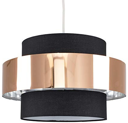 MiniSun | Modern Cylinder Ceiling Pendant Light Shade in a Black & Copper Effect Finish | Pendant Lights, Home Décor & Improvement Essential | 340mm Shade Width