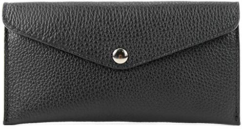 modamoda de - P03 - ital. Damen Portemonnaie Echtleder lang, Farbe:Schwarz