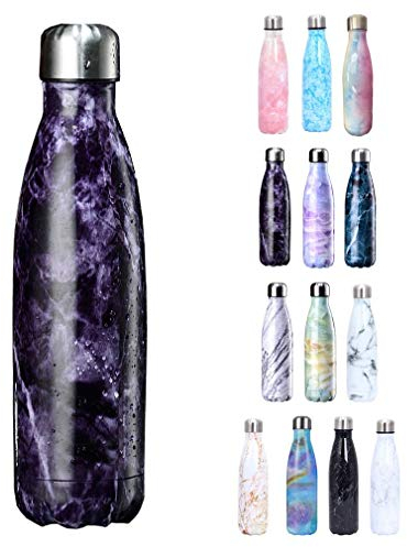 JK Home 500ml Bouteille d'eau en Acier Inoxydable Gourde Isothermes Réutilisable pour Sport Voyage Bureau Randonnée Marbre-Violet