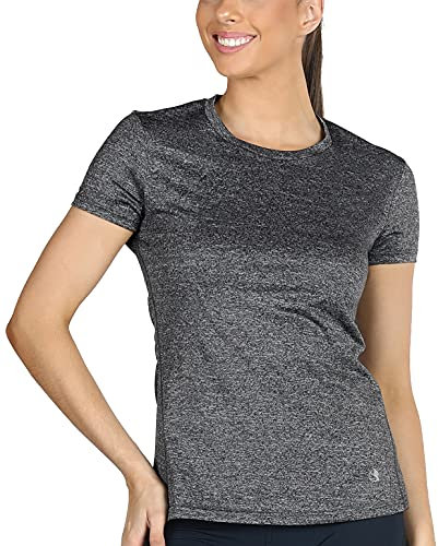 icyzone Sport T-Shirt Damen Kurzarm Laufshirt - Atmungsaktive Fitness Gym Shirt Schnell Trockened Funktionsshirt (L, Dunkelgrau)
