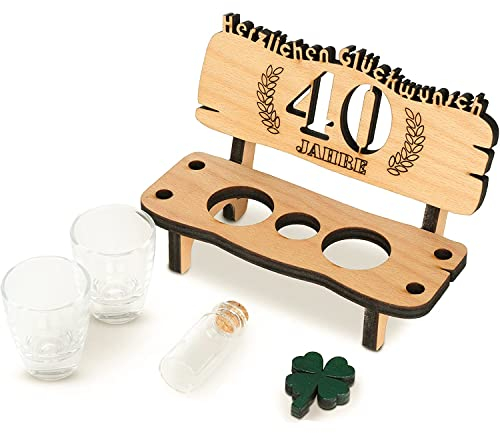 Brynnberg Schnapsbank mit Jahreszahl - Holz Lorbeerkranz mit Zahl Gravur - Geschenk zum 40 Hochzeitstag Paar Jahrestag - Geburtstag und Pärchen Geschenke Idee - mit 2 Gläsern und Jahre 1983-2023