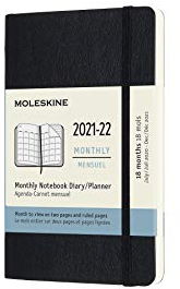 Moleskine - 18-Monats-Kalender/Planer, Kalender 2021/2022 mit Monatsübersicht, Monatsplaner mit Softcover und elastischem Verschluss, Format Pocket/A6 9 x 14 cm, Farbe Schwarz, 128 Seiten
