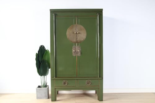 Yajutang Chinesische Hochzeitschrank Massivholz 2 Türen Schrank olivgrün