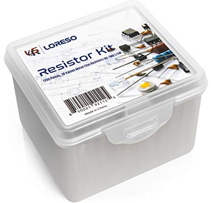 LORESO Widerstandssortimentskit, Box mit 1200 Stück, 38 Werte, 1/4 W, 1% Metallschichtwiderstände, RoHS-konform, 0 bis 1 m Ohm, gängige Widerstände für Hobby-Elektronik, Audio-Video, Elektronik,