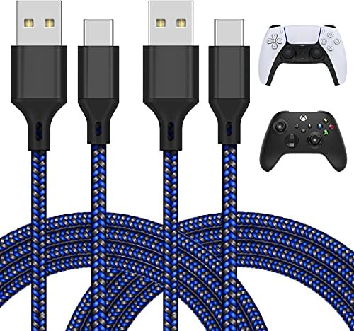 Cable de carga para Playstation 5/Xbox Series X/Series S, cable de carga USB tipo C, compatible con mandos Sony PS5 Dual Sense Controllers, paquete de 2, color azul