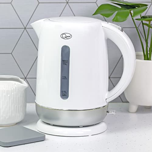 Quest 1.5L Fast Boil Kettles with Spout Filter and Water Level Indicator / 360 Degree Kettle Base/Cord Storage/Removable & Washable Spout Filter / 3000W / 2 Colours (White/Silver)
