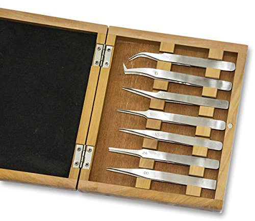 Pinzetten-Set, Holzbox, Uhrmacher, Juweliere, Edelstahl, Handwerkzeug,