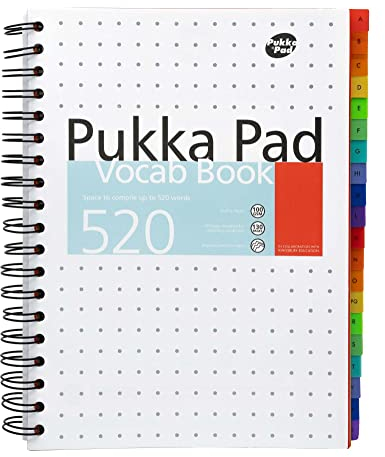 Pukka Pad B5 Vocabulary Book with 520 Word Capacity – Includes 20 Repositionable Alphabetised Dividers – Learn Synonyms, Antonyms, and Use in a Sentence – 100GSM