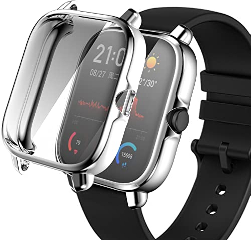 Miimall Schutzfolie Kompatibel mit Amazfit GTS 3 Hülle, Weiche TPU Rundum Displayschutz Schutzhülle Ultradünner Kratzfest Schutz Hülle für Amazfit GTS 3 - Silber