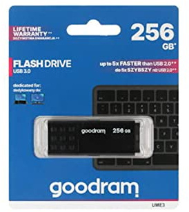 goodram USB Memory Stick with 256GB UME3 - USB 3.0 Data Storage Pen Drive - Read Speed up to 60 MBs - with Non-Slip Memory Stick - USB Flash Drive Black 10.3 x 12.3 x 1.2 cm