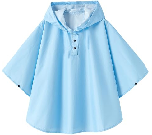 QIKADO Cape de Pluie Garcon Fille Imperméable Poncho avec Capuche pour Enfant 1 an 2 ans 3 ans Bleu Clair/S