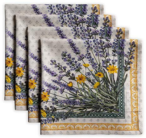 Maison d' Hermine Stoffservietten (45cm x 45cm) 100% Baumwolle, dekorativ, waschbar, Ostern, Tischservietten für Küche, Restaurant und Camping, Fanny Lavender – Frühling/Sommer (4er-Set)