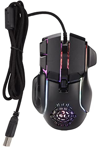Septpenta RGB Gaming Maus mit Kabel, Ergonomisches Design, 6 DPI Stufen, Maximal 12800 DPI, Plug and Play, Anpassung Von 13 RGB Farben, Mechanische Maus, Unterstützung für Win, für OS X, für Linux