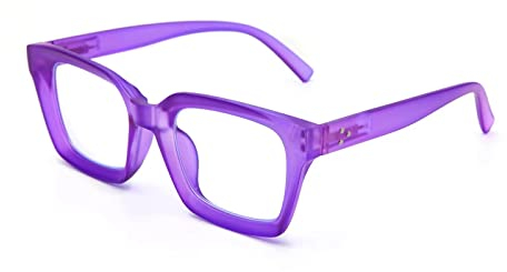 Amorays Lesebrille Oversize Square Frame Vintage mit Anti-Licht Blau Linsen Reißverschluss Feder Brille Presbypia Leser für Damen Herren 6561NEW（violett,+1.5）