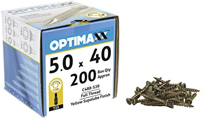 OPTIMAXX Torx Drive Woodscrews - 5.0 x 40mm - Box of 200 - Zinc - Double Reinforced Collar With Countersink - Razor Sharp Saw-Tooth Formation