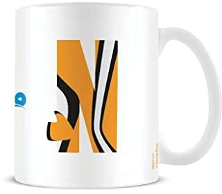 Disney Alphabet Personalised Mug (N for Nemo Design) 11oz Ceramic Coffee Mug in Presentation Disney Gift Box - Official Merchandise, Orange,White