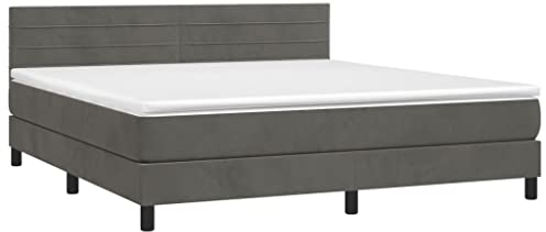 vidaXL Boxspringbett mit Matratze Doppelbett Polsterbett Bett Hotelbett Bettrahmen Bettgestell Lattenrost Schlafzimmerbett Dunkelgrau 180x200cm Samt