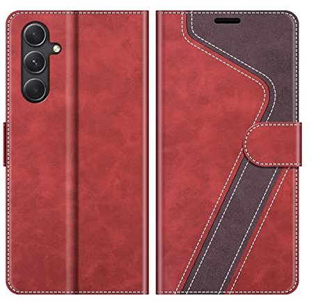 MOBESV Hülle für Samsung Galaxy A54 5G Handyhülle, Lederhülle mit Kartenfach, Klapphülle mit Ständer, Flip Case Handytasche Schutzhülle, Modisch Rot